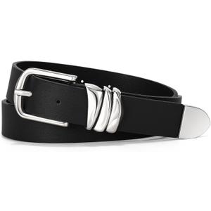 VONMELLI Women's Belt for Jeans Dress Leather Belt for Women Fashion Waist Ladies Belt with Sliver Buckle (Black)