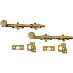 QCAA Solid Brass Dutch Door Bolt, 8", Polished Brass, 2 Pack, Made in Taiwan