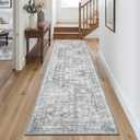 2x8 Washable Hallway Runner Rugs, Non-Slip Area Rug for Kitchen Entryway Indoor Laundry Room Decor, Bathroom Runner Rug Low Pile Vintage Carpet, Grey