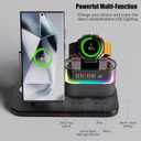 Magnetic Charger for Samsung, 5 in 1 Wireless Charging Station with Alarm Clock for Samsung Galaxy S25 Ultra/S24/S23/S22, Galaxy Watch 8/7/6/4/5, Galaxy Buds/Pro, Black