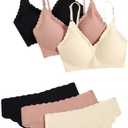 Verdusa Women's 6 Piece Seamless No Show Everyday Bra and Panty Set Scalloped Lingerie Sets, Medium