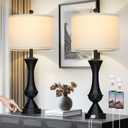 29" Black Tall Table Lamps for Living Room, Touch Control Bedroom Lamp with USB A+C Ports, 3-Way Dimmable Bedside Table Lamps Set of 2, Modern Metal Lamp for Nightstand