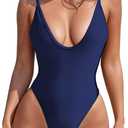 American Trends Women's One Piece Swimsuits Sexy V Neck Bathing Suit Open Back High Cut Swimwear (Large)