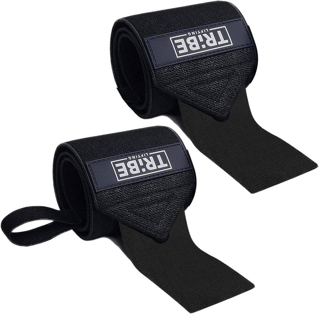 Tribe Lifting Heavy Duty Wrist Wraps & Lifting Straps for Weightlifting - Wrist Straps for Weightlifting Men with Silicone Grip & Padding - Gym Wrist Wraps and Lifting Straps (Black 18")