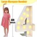 Marquee 4ft Numbers with Light up Number 4 White Mosaic Frame with Slots Letter 4 for 4th Birthday Party Decorations Pre-Cut Cardboard Large Giant Cut-Out Thick Foam Board Sign Anniversary
