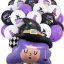 HOUSE OF PARTY Halloween Witch Foil Balloon - 50PCS Black White Purple Witch, Hat, Spider Web Latex Balloons for Kids Birthday Party Decorations, School Classroom Games, Kids' HandOut