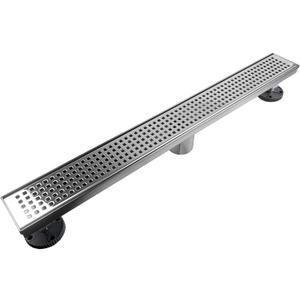 Neodrain Chrome 24-Inch Linear Shower Drain with Removable Quadrato Pattern Grate, Polished 304 Stainless Steel Rectangular Shower Floor Drain,with Leveling Feet, Hair Strainer