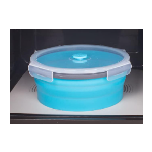 Collapsible Food Storage Containers with Airtight Lid & Vent, Kitchen Stacking Silicone Collapsible Meal Container Set for Leftover, Microwave Freezer Dishwasher Safe, Blue Round, Set of 2 (Large and Small)