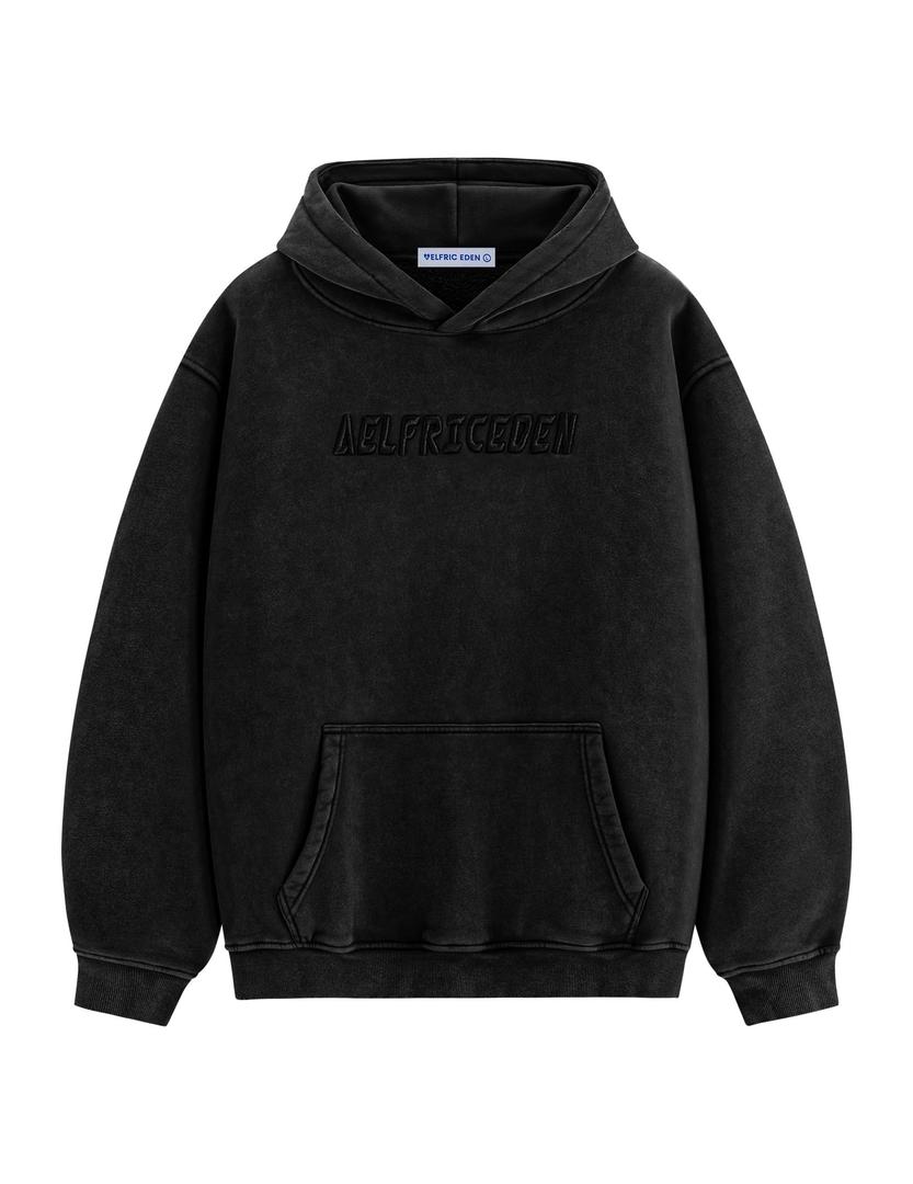 Aelfric Eden Hoodies Mens Acid Wash Hoodie Oversized Vintage Heavyweight Cotton Fleece Hooded Pullover Sweatshirt Black (Black, XXL)