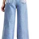 WDIRARA Girl's Bow Print Back Zipper Fly Elastic High Waist Denim Pants Basic Wide Leg Jeans (Blue), 8Y