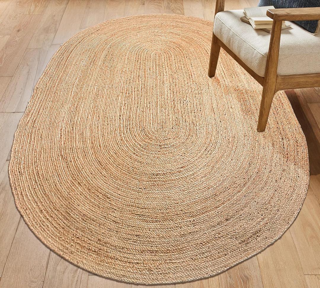 Chardin home Hand Woven Natural Jute Braided Area Rug 8x10 Feet Oval | Vintage Boho Reversible Rug for Living Room, Bedroom, Dining Area, Entryway | Farmhouse Natural Fiber Floor Covering