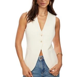 Fallorchid Womens Business Button Sleeveless V Neck Vest Fully Lined Suit Jacket Waistcoat (Large, White)