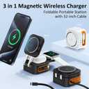 Retractable Cable Charger, 3 in 1 Foldable Magnetic Wireless Charging Station for iPhone 17/16/15/14, Apple Watch Ultra/SE, AirPods Pro (White)