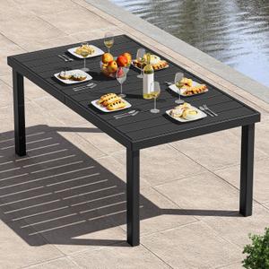 YITAHOME Aluminum Patio Dining Table for 6, 55" Outdoor Dining Table, E-Coated Rectangular Patio Table for Backyard Garden Lawn, Black