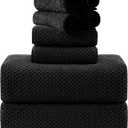 8-Piece Bath Towel Set, 2 Extra Large Bath Towel Sheets, 2 Hand Towels and 4 Washcloths - Highly Absorbent Quick Dry Microfiber,Ultra Soft Towel Set for Bathroom,Waffle Weave Design, Pack of 8 (Black)