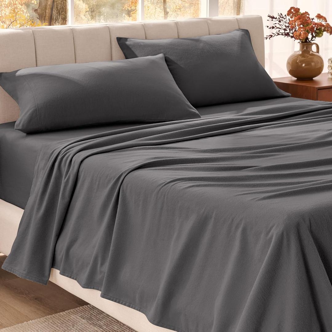 Bare Home Organic Cotton Flannel Sheet Set - Twin XL Size - 100% Cotton - Double Brushed for Extra Softness & Comfort - Warm, Cozy, and Durable - Breathable - Bed Sheets (Twin XL, Grey)