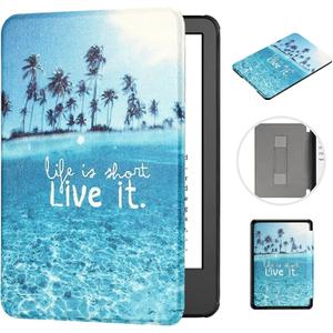 Case for 7" Kindle Paperwhite (12th Generation, 2024) & Kindle Colorsoft Signature Edition, Ultra Thin PU Leather Hard Protective Cover with Hand Strap for 7" E-Reader, Beach