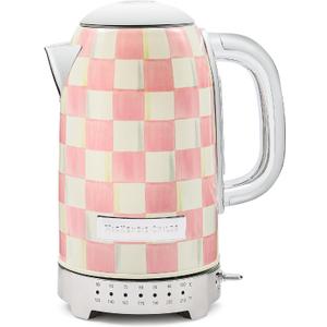 MACKENZIE-CHILDS Electric Kettle, Stainless-Steel Tea Kettle, Pink-and-White Rosy Check