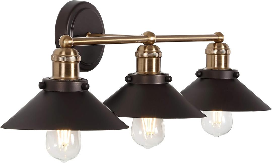 JONATHAN Y JYL7428C July 26.5" 3-Light Metal Shade Farmhouse Sconce Contemporary Transitional 2200K Edison 25W Bulbs for Bedroom Living Room Bathroom, Vanity Lighting, Oil Rubbed Bronze/Brass Gold