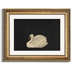 VIYYIEA Gold Framed Wall Art Canvas Print Home Decor Vintage Swan Decoration Grace Swan Art Painting Pictures Rustic Bathroom Wall Decor Animal Farmhouse Artwork for Living Room Bedroom Office 11x14in
