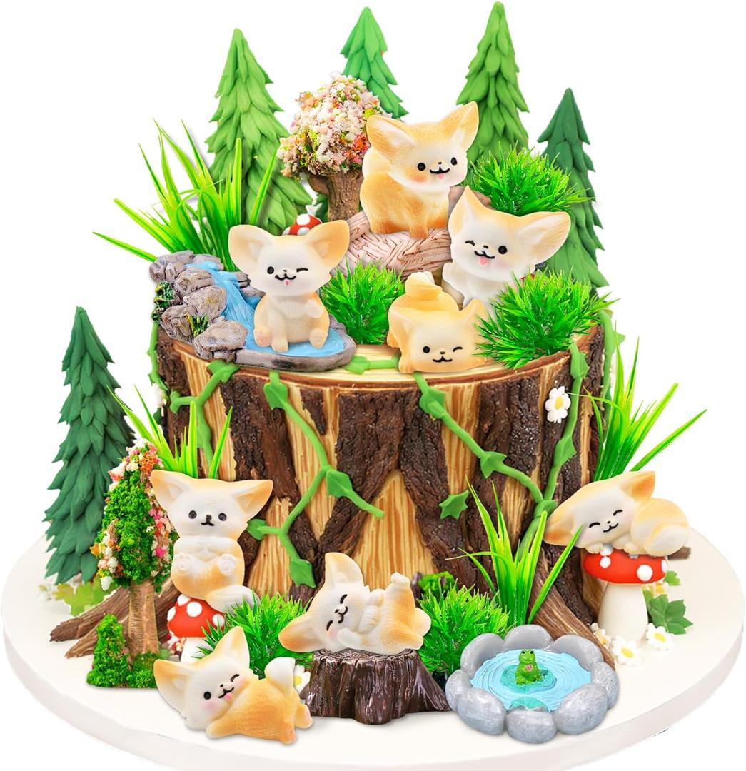 Knana 24Pcs Fox Cake Topper Fox Cake Decorations Woodland Animal Cake Toppers Fox Themed Cake Decorations Baby Shower Birthday Cake Party Supplies