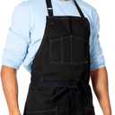 Under NY Sky Chef Apron  Professional Black Twill  Cotton Straps - Smart Pockets - Adjustable for Men and Women  Pro Chef, Cook, Kitchen, Baker, Barista, Bartender, Server Aprons