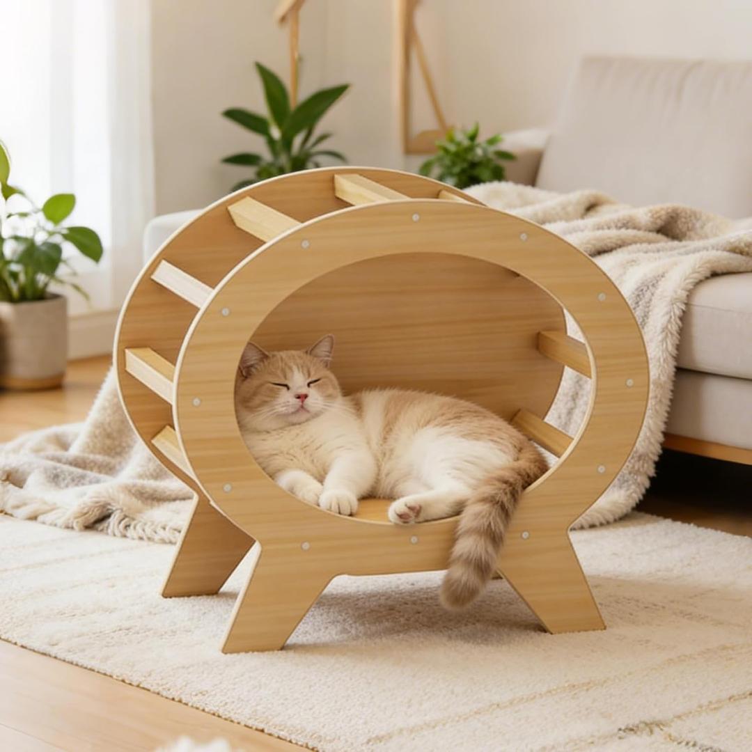 Pine Wood Cat House - Shelter for Cats,Elevated TV Shaped Solid Wood Pet Cabin for Cats,Chickens,Guinea Pigs. Suitable for Indoor,Balcony and Hallway. Easy Assembly, Weather-Resistant.