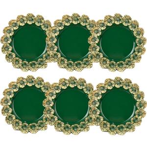 Green Charger Plates with Flower Rim, 13" Round Charger for Dinner Plates, Set of 6 Plastic Plate Chargers for Halloween, Thanksgivng, Christmas.