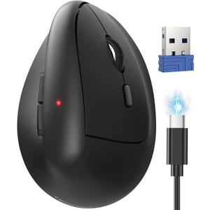 TECKNET Ergonomic Mouse, Wireless Bluetooth Vertical Mouse (BT5.3/3.0 & 2.4G) Rechargeable 4800 DPI Optical Mouse with 6 Adjustable DPI, Quiet Clicks, USB A Receiver, 6 Buttons - Wide Compatibility