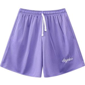 BOOMLEMON Men's Basketball Shorts Casual Workout Athletic Shorts Mesh Embroidered Logo Running Short Pants (Purple)