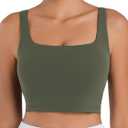 Sunzfly Women Square Neck Sport Bra with Removable Pads, Built-in Bra Crop Tank Top Summer Sleeveless Camisole Workout Yoga (Medium, Forest Night)