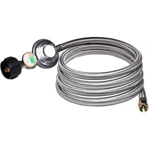 DOZYANT 12 Feet Universal QCC1 Low Pressure Propane Regulator Hose Replacement with Propane Tank Gauge, Stainless Steel Braided Hose for Most LP Gas Grill, Heater Fire Pit Table, 3/8" Female Flare