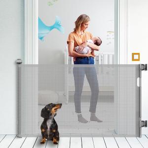 Retractable Baby Gate, Mesh Baby Gate or Mesh Dog Gate, 33" Tall, Extends up to 71" Wide, Child Safety Gate for Doorways, Stairs, Hallways, Indoor/Outdoor(Grey, 86cmx180cm)