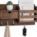 Lwenki Wall Mount Key Holder with Mail Organizer, 100% Paulownia Wood, 7 Metal Hooks, Storage Drawer, Entryway Home Decor (Brown)
