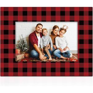 Party Greeting Christmas Picture Frame 4x6 Ceramic Photo Frame Decorations Holiday Christmas Xmas Gifts Red and Black Plaid