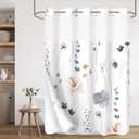 Gibelle No Hook Floral Shower Curtain with Snap-in Fabric Liner Set for Bathroom, Hotel Style Blue Beige Modern Flower Shower Curtain with See Through Top Window, Waterproof & Washable, 72x74
