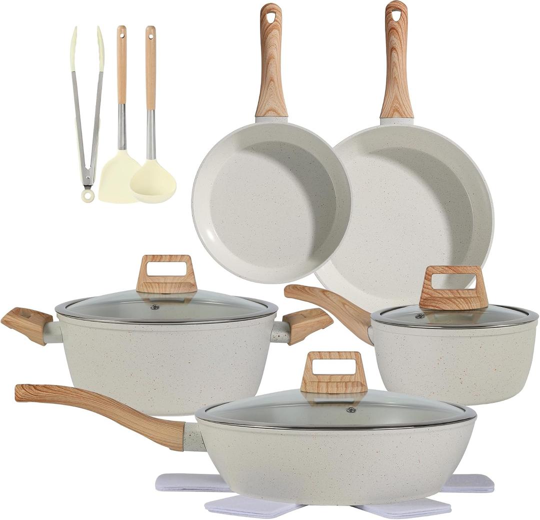 Ceramic Cookware Sets 15PCS Pots and Pans Set Non Stick (white15), 15pieces