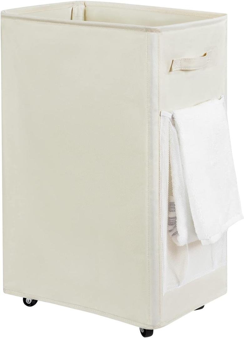 Chrislley 90L Rolling Laundry Basket Large Laundry Hamper with Wheels Collapsible Clothes Hamper Rolling Tall Laundry Storage Cart Foldable Clothes Organizer (Beige)