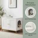 Homhedy Cat Litter Box Enclosure, Cat Washroom Furniture with Metal Frame, Pet House, Fit Most of Litter Box, Modern Style, White and Gold