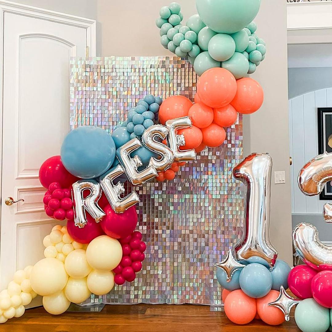 Rainbow Silver Shimmer Wall Backdrop - 6ftx6ft Sparkly Sequin Backdrop for Birthday Anniversary Wedding Engagement Decorations