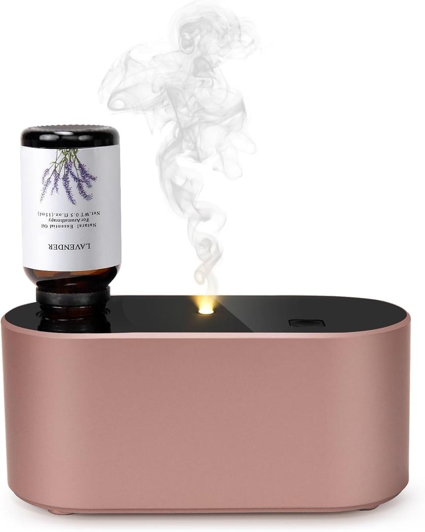 Waterless Diffuser for Essential Oil, Battery Operated Scent Air Aromatherapy Diffuser, Mini Aroma Diffusers with 3 Intermittent Mist Modes, Cycle Start for Home Office Bedroom - Rose Gold