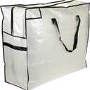 Household Essentials 2622 MightyStor Large Storage Bag with Handles | Clothing and Linen Storage Bag | White Tarp with Black Trim