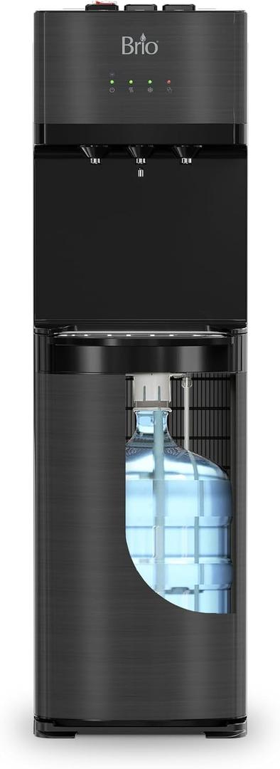 Brio Self Cleaning Bottom Loading Water Cooler Water Dispenser Black Stainless Steel - 3 Temperature Settings - Hot, Room & Cold Water