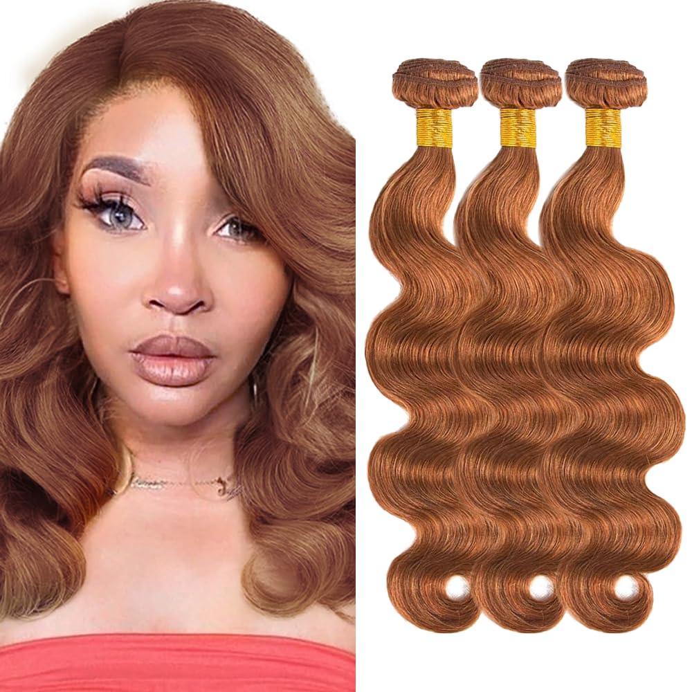 Color #30 Bundles Human Hair Light Brown Bundles 14 16 18 inch LadrXadr 30 Body Wave Bundle 150g