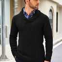 COOFANDY Men's Shawl Collar Sweaters V-Neck Relaxed Fit Cable Pullovers (Black, XS)