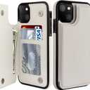 LETO for iPhone 13 Mini Case,Luxury Flip Folio Leather Wallet Cover with Card Slots and Kickstand for Girls Women,Protective Shell 5.4" White