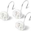 Litabel Rose Flower Shower Curtain Hooks 12PCS,Home Decorative White Rose Shower Curtain Hooks Metal Rustproof Cute Rose Flower Shower Hooks Rings Bathroom Shower Rods Decoration Accessories