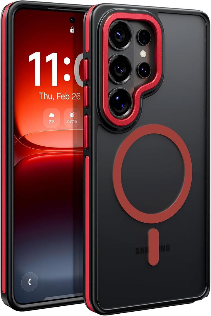 BENTOBEN Magnetic for Samsung Galaxy S26 Ultra Case 2026 [Compatible with Magsafe] [Military-Grade Protection] Matte Colorful Anti-Slip Women Men Phone Cases for Samsung S26 Ultra 6.9", Red/Black