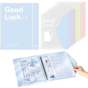 A4 Expanding File Folder with 8 Detachable Inner Pockets, Standard 3-Hole Blue Plastic Binder for School and Office Document Organization and Classification