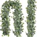 N&T NIETING 2 Pack Artificial Eucalyptus Garland with Flowers, Faux Greenery Garland Decor 6FT Eucalyptus Vines, Fake Hanging Vines Summer Garlands for Mantle Wedding Backdrop Easter Decorations